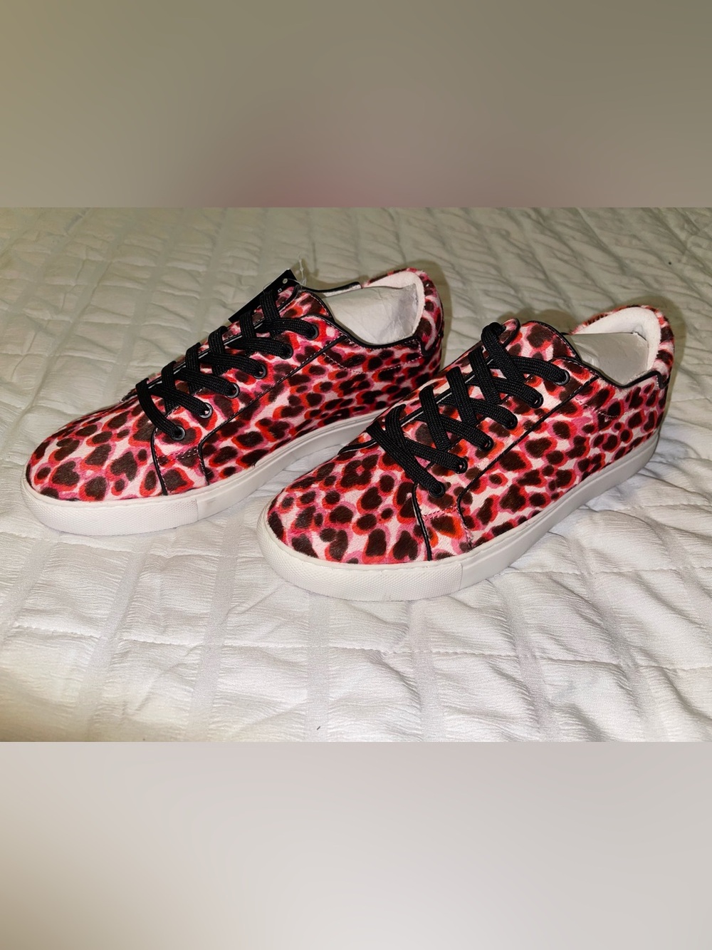 Kenneth Cole Pink and Black Leopard Print Calf Fur Low-Top Sneakers